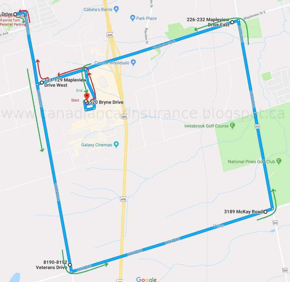 Barrie G2 Road Test Route 1 Maps