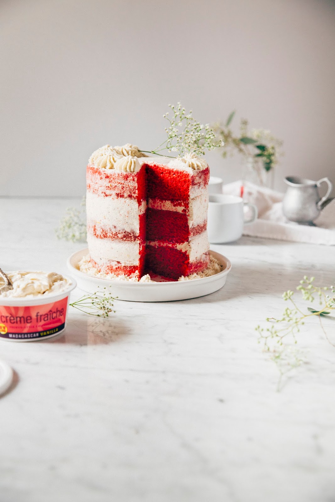 A Naked Red Velvet Cake With Cr Me Fra Che Frosting For A Blog Birthday