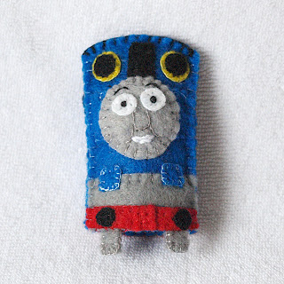 Thomas the Tank Engine felt finger puppet handmade by Joanne Rich for her friends daughter.