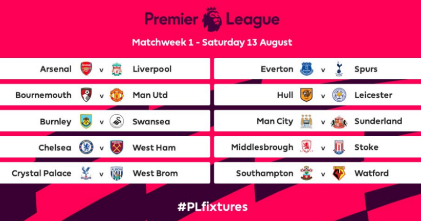Premier League Fixtures Released