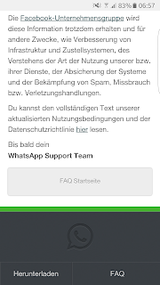 WhatsApp FAQ Hinweis zur Datenweitergabe an Facebook-Unternehmensgruppe Screenshot WhatsApp FAQ Hinweis zur Datenweitergabe an Facebook-Unternehmensgruppe