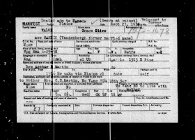 Ancestry.com, "Border Crossings: From Canada to U.S., 1895-1956," database on-line, Ancestry.com (http://www.ancestry.com/ : accessed 3 Feb 2015), entry for Grace Olive Walsh, 23 Sep 1938; Original data: Records of the Immigration and Naturalization Service, RG 85. Washington, D.C.: National Archives and Records Administration.
