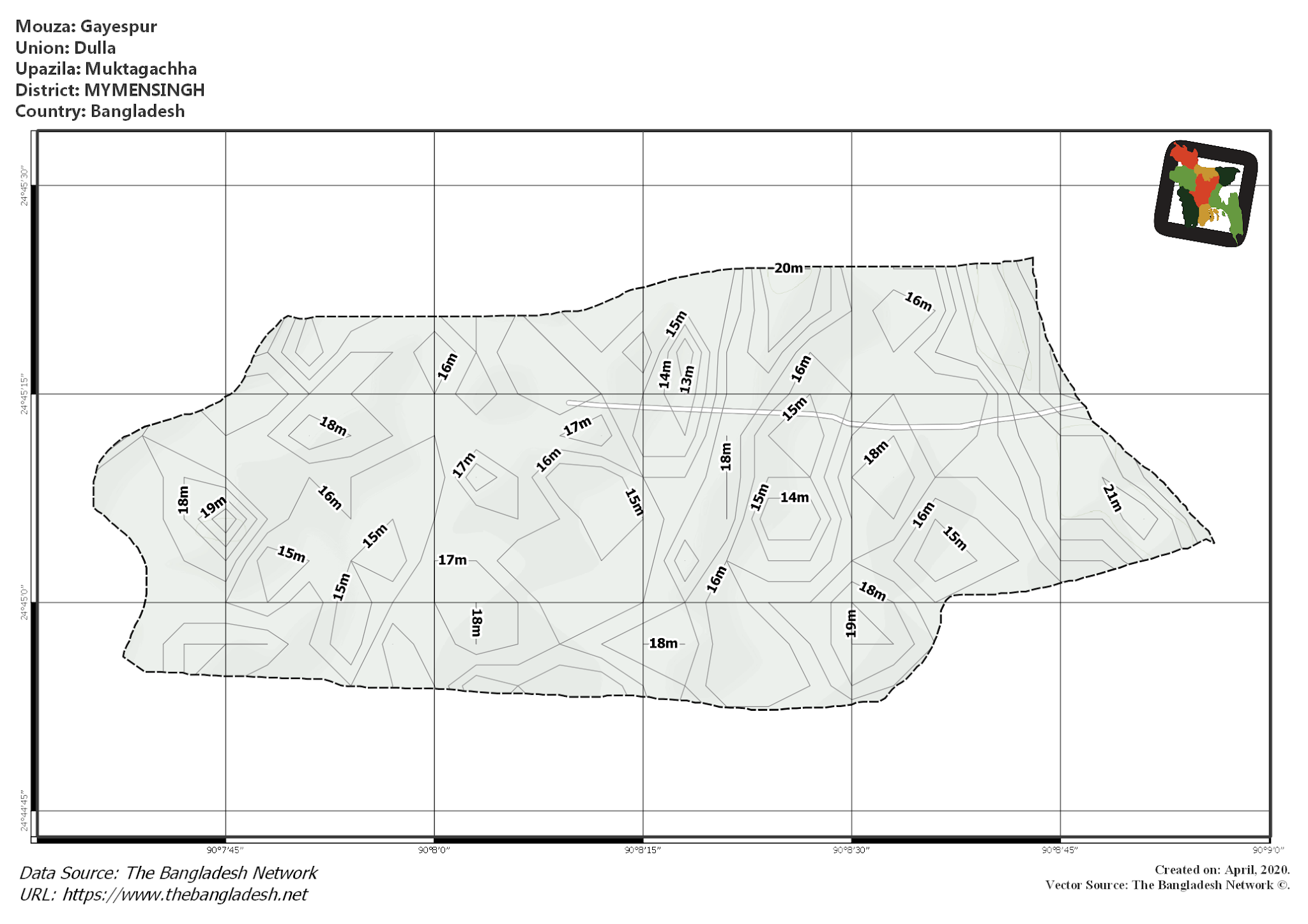 Map of Gayespur Mouza of Muktagachha Upazila, MYMENSINGH, Bangladesh.
