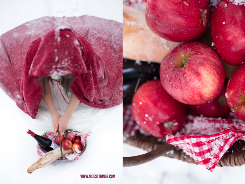 Rotkäppchen Korb mit Äpfeln Fotoshooting