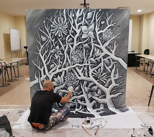 3D Art Live Performance by Ben Heine - Flesh and Acrylic - Branches and Flowers - Ankamall