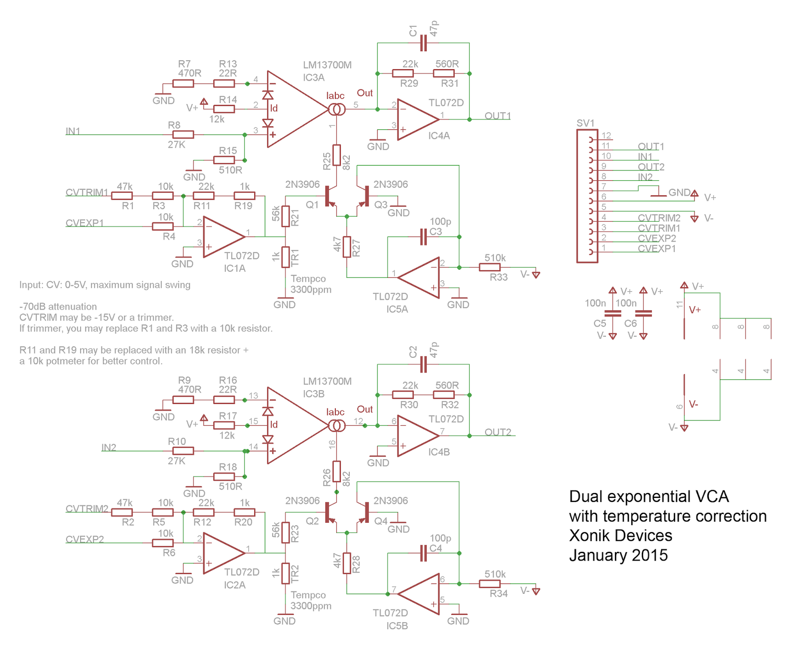 A to Synth Exponential VCA with temperature correction