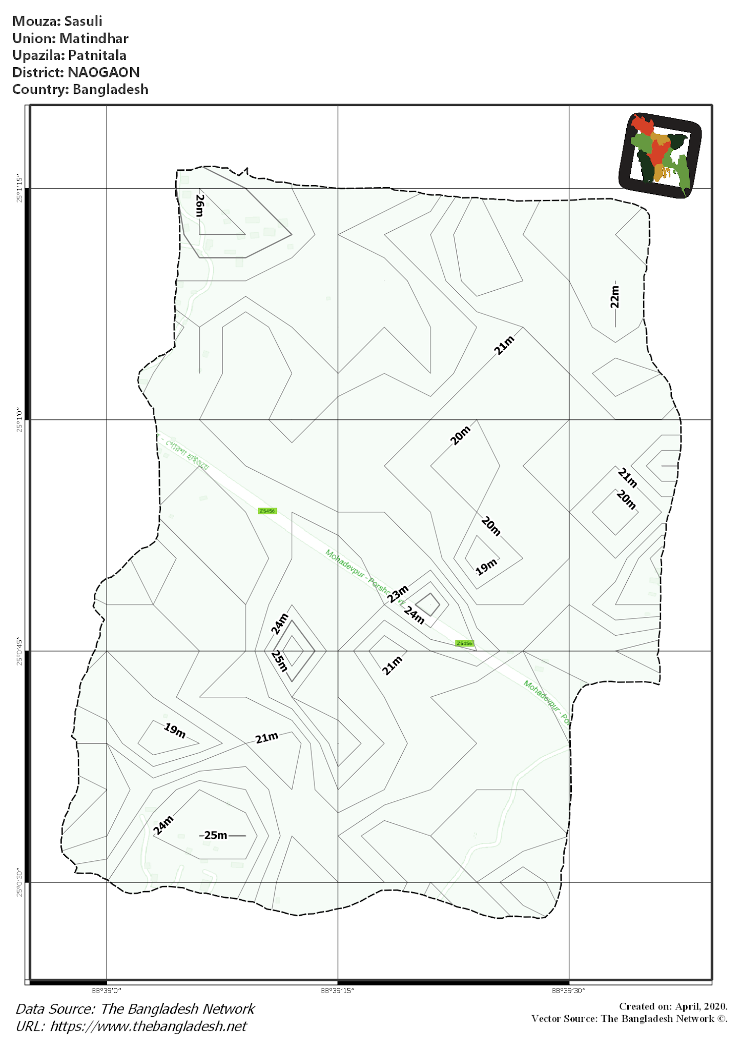 Map of Sasuli Mouza of Patnitala Upazila, NAOGAON, Bangladesh.