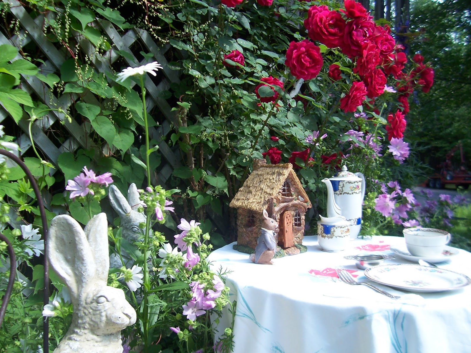 Two Cottages And Tea: Tea With Rose And Garden Rabbits
