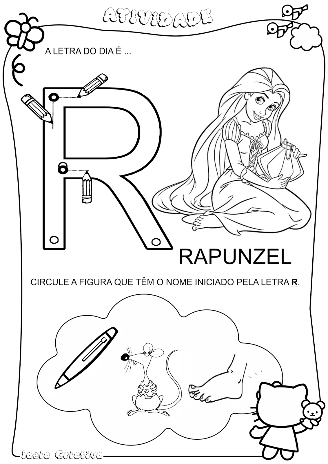 Atividade Letra R Personagem Rapunzel do Filme Enrolados