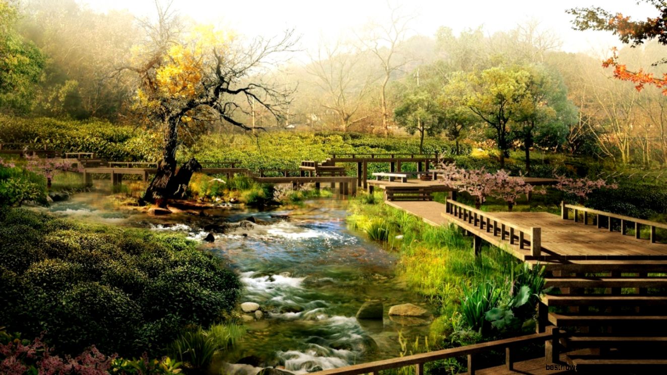 Landscape Nature Bridge River Wallpaper Desktop Hd Wallpapers