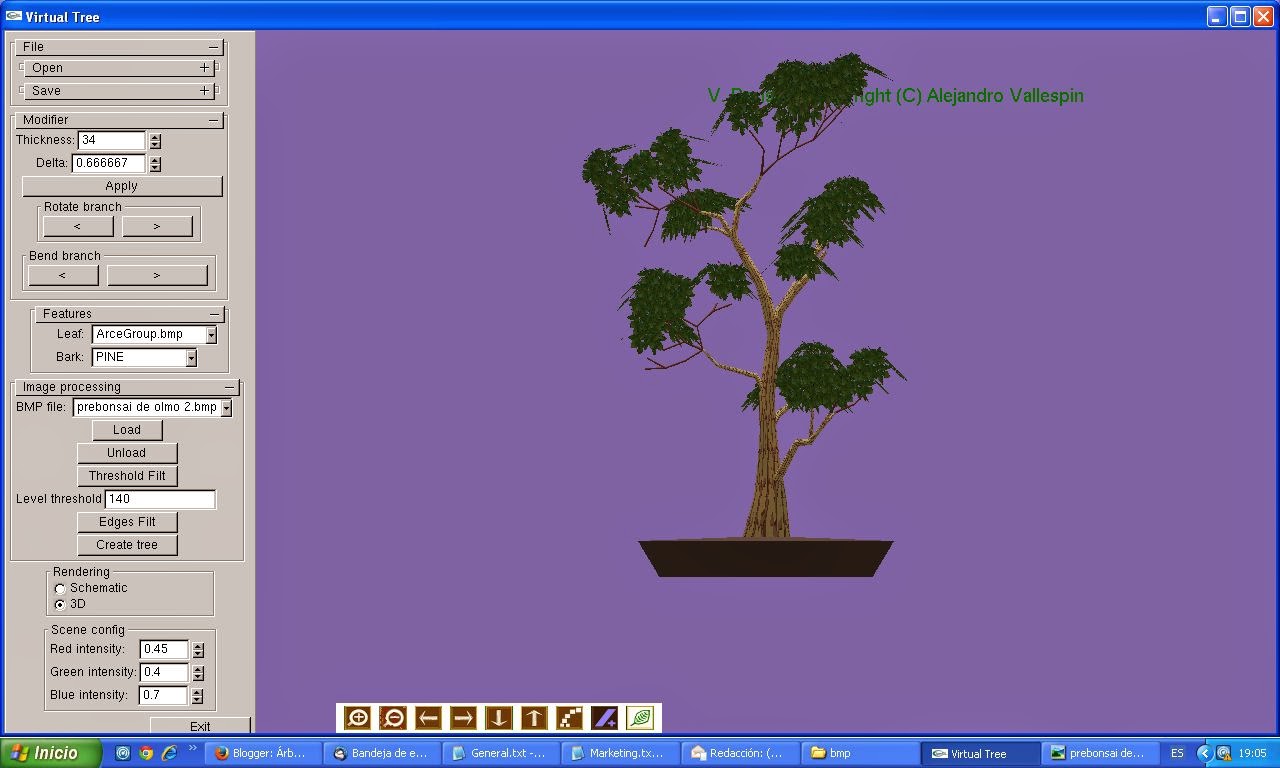 primer paso modelado 3D de bonsai creado con virtualBonsai
