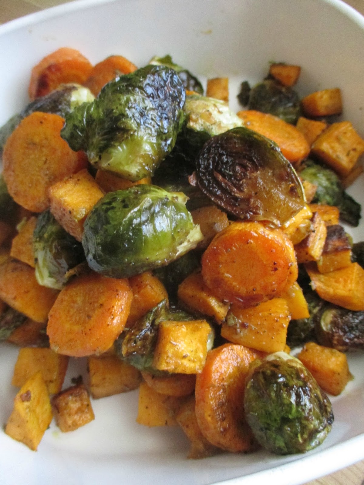 Just my Stuff Roasted Brussels Sprouts, Sweet Potatoes and Carrots