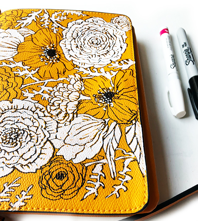 floral drawing- altered purse