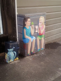 Street art, Auckland, NZ. Painting of women eating ice-cream.