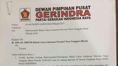 Dukungan ke Ahyar Abduh Belum Final, Gerindra NTB Tetap Tonjolkan Usung Kader