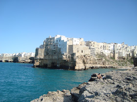 Polignano a Mare, where Modugno was born, is built on rocky promontories overlooking the Adriatic sea