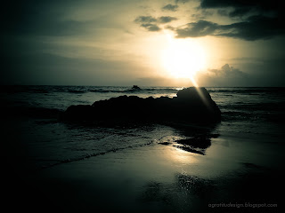 Mystical Shine Sunset View And The Sea Rocks At Batu Bolong Beach, Canggu Village, Badung, Bali, Indonesia