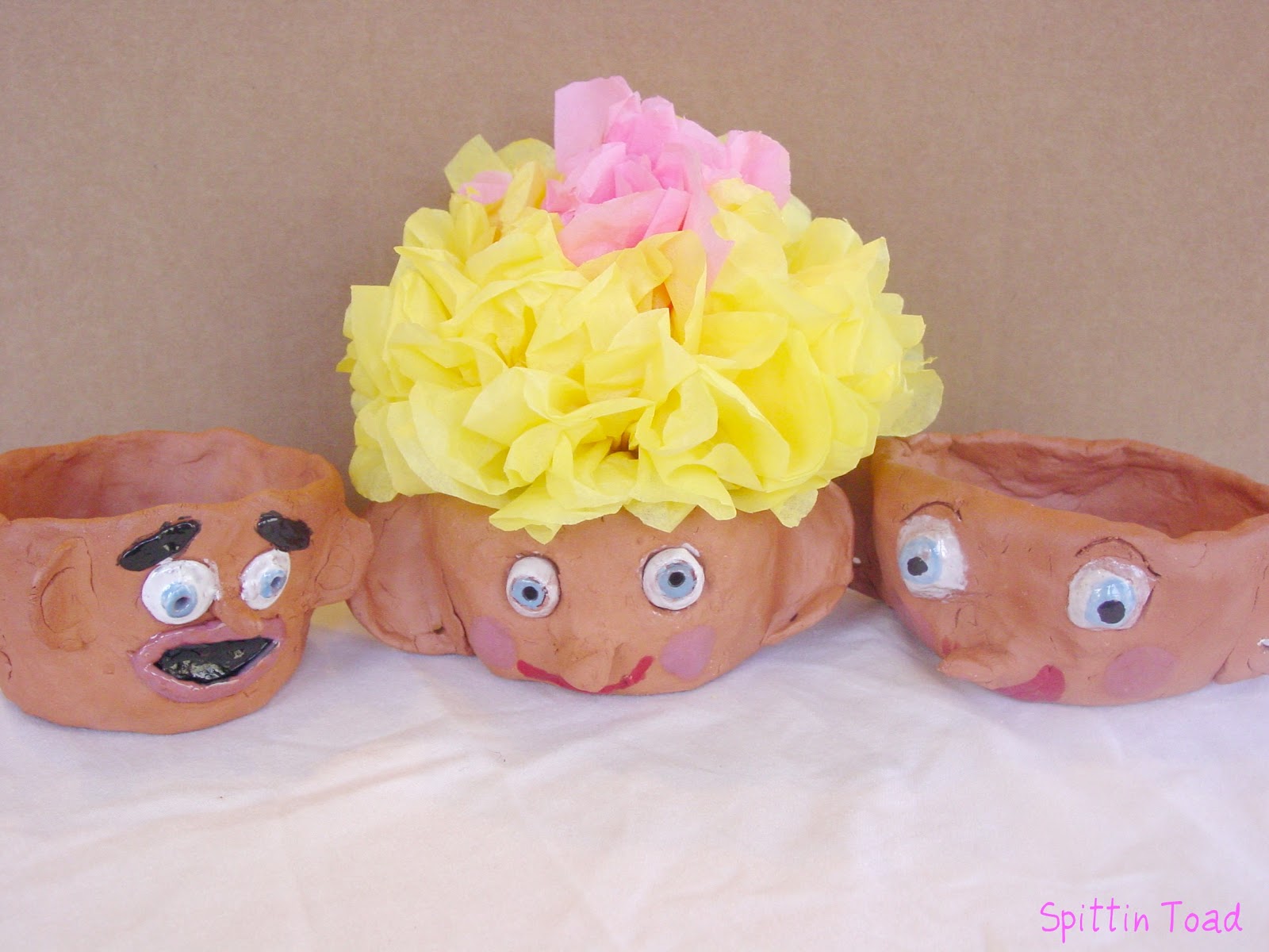Spittin Toad Kids Art Clay Heads..(or pot heads as I like to call them)