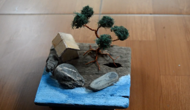 Membuat Diorama Sederhana dari Benang, Kawat, Kayu dan Batu