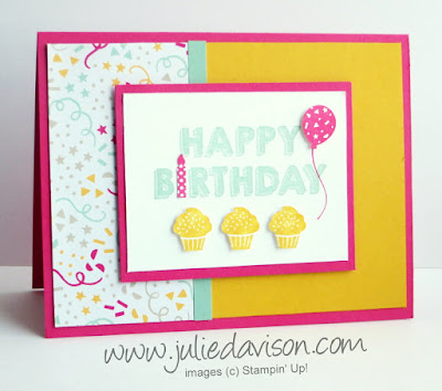 Stampin' Up! Party Wishes Birthday Card #stampinup 2016 Occasions Catalog www.juliedavison.com