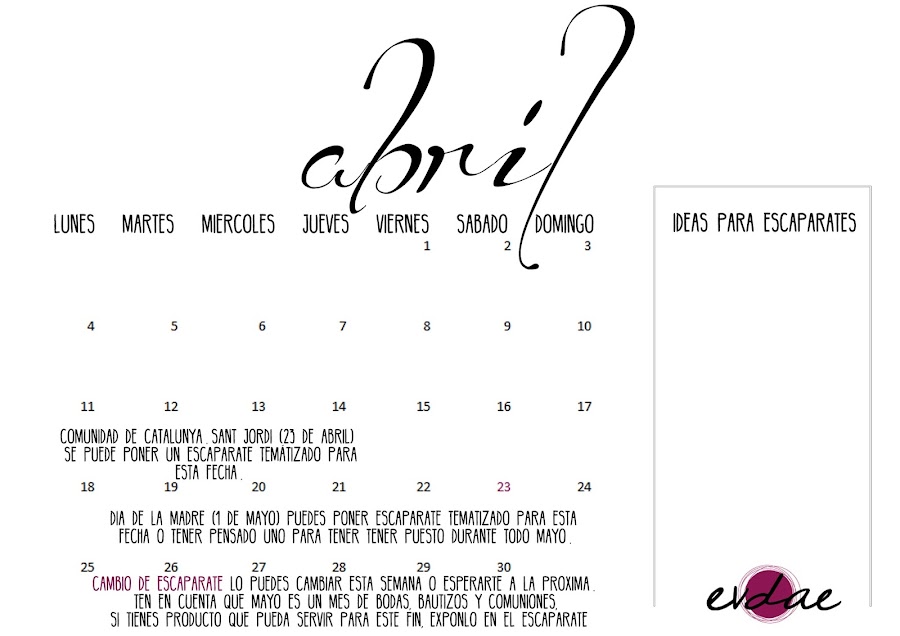 calendario escaparates 2016 abril