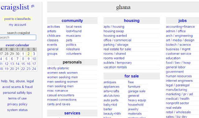 screenshot of a typical classified website