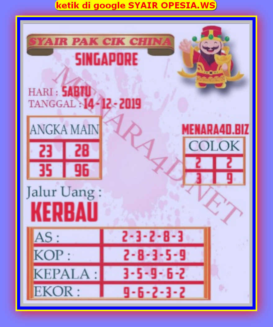 Kode syair singapore 14 Desember 2019 FORUM SYAIR TOGEL