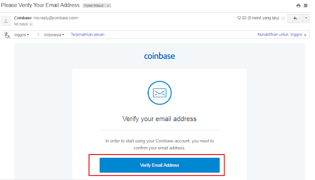 Cara melakukan verifikasi email di situs coinbase