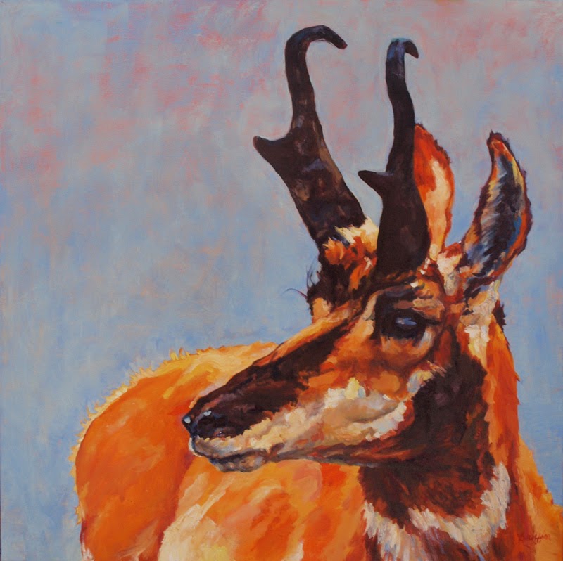 Colorful Contemporary Wildlife Pronghorn "Outlook" by Contemporary