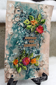 mixed media art journal page showcasing chipboard and stencils by UmWowStudio by Lynne Forsythe