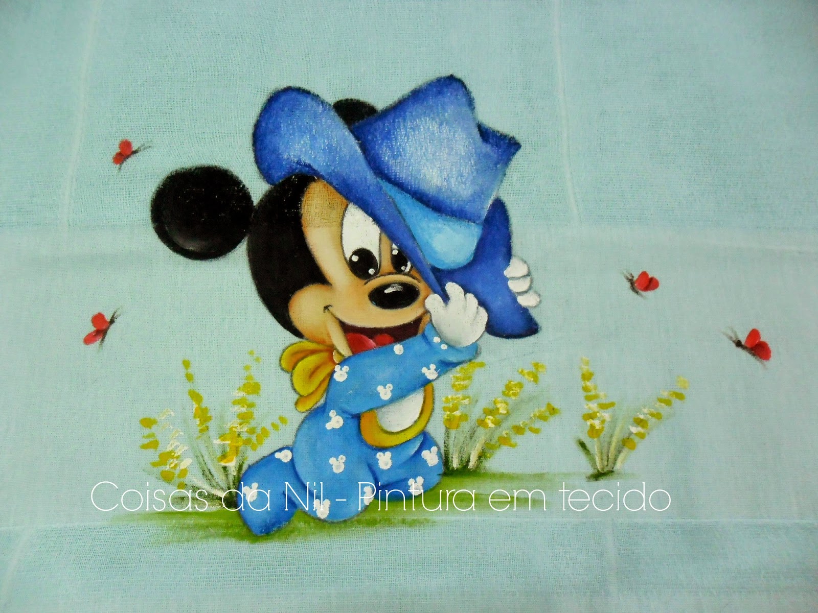 fralda pintada com mickey baby com chapeu azul