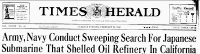 Army, Navy Conduct Sweeping Search for Japanese Submarine That Shelled Oil Refinery in California - Times Herald, The (Headline) 2-24-1942