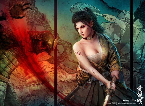 Mario Wibisono deviantart ilustrações fantasia games oriental traços realistas beleza mulheres japão katanas samurais gueixas