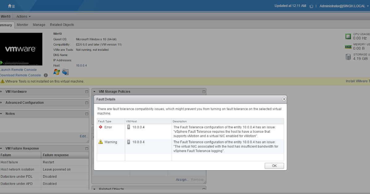 VirtualSingh Fault Tolerance(FT) VM in vSAN 6.2