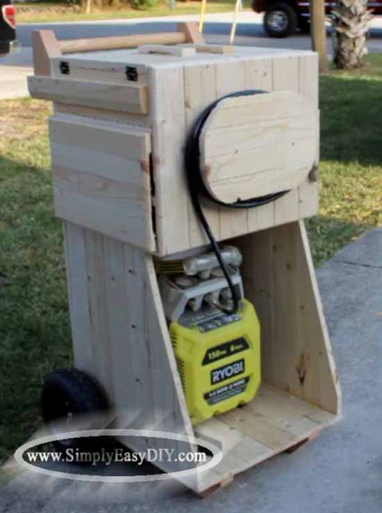 Simply Easy DIY Roll Around Air Compressor Nail Gun Storage Cart