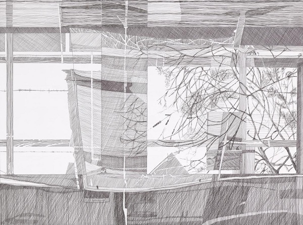 "Window with layered reflections" - Isadora Anderson - 2017 - fibre-tipped pen | dibujos abstractos de arte en blanco y negro, coolstuff, drawing | art selecta "Window with layered reflections" - Isadora Anderson - 2017 | imagenes de obras de arte bellas bonitas chidas | art pictures, cool stuff, black and white