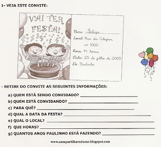 Educando com responsabilidade: Tipos de texto: Convite