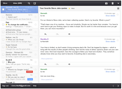 Geteilter Bildschirm und Konversationsansicht für Google Mail auf dem ipad