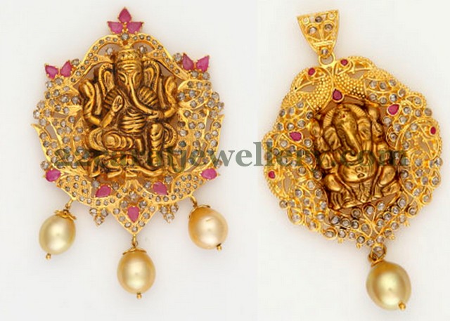 Ganesh Lockets with Uncut Stones - Jewellery Designs