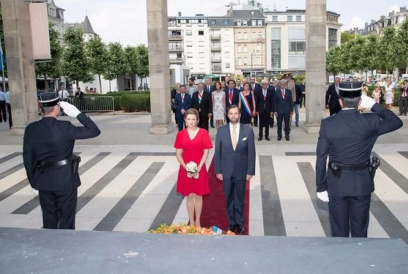 Hereditary Grand Duchess Stephanie visited the Esch. Princess Stephanie wore Paule Ka red dress, Prada pumps, gold earrings