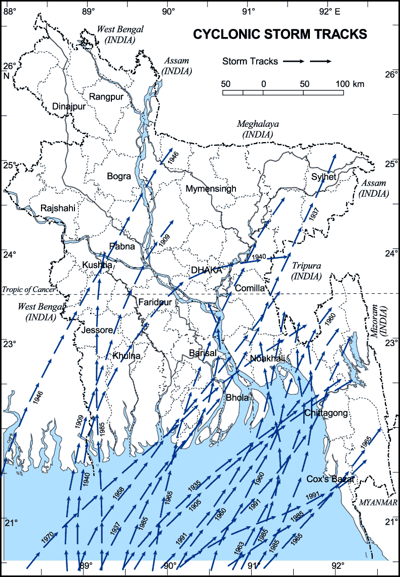Cyclonic Storm Tracks Map Bangladesh