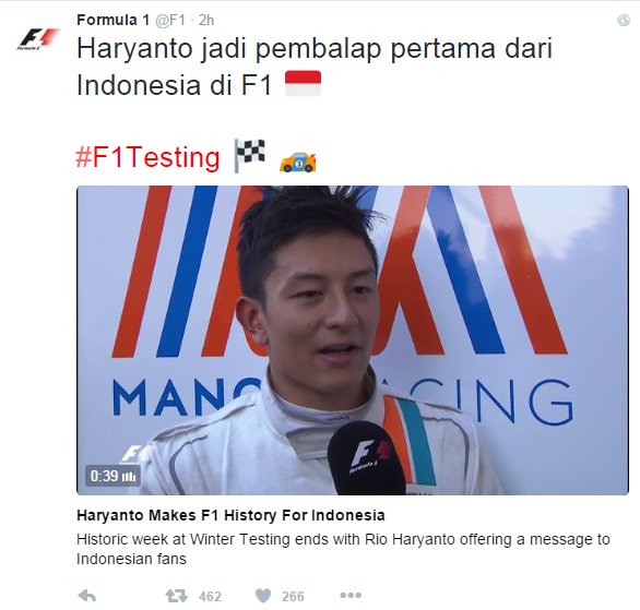 SEJARAH! Formula 1 Gunakan Bahasa Indonesia berkat Rio, Membanggakan!