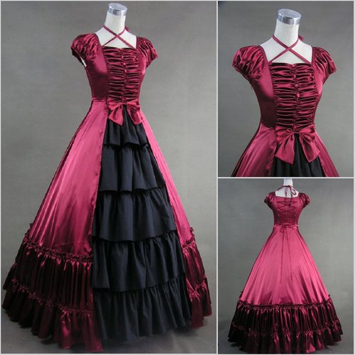 Freeship-wine-Victorian-Corset-Gothic-Civil-War-Southen-Belle-Ball-Gown-Dress-Halloween-dresses-Sz-US_large