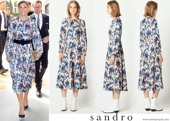 Crown Princess Victoria wore Sandro all-over print long silk dress