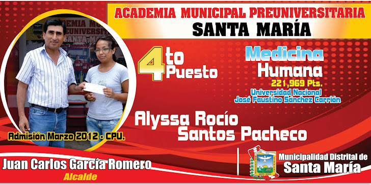 Alumna de la Academia Municipal Preuniversitaria de Santa María ingresó a Medicina Humana 4to lugar