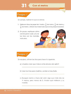 Apoyo Primaria Desafíos matemáticos 3ro. Grado Bloque III Lección 31 Con el metro