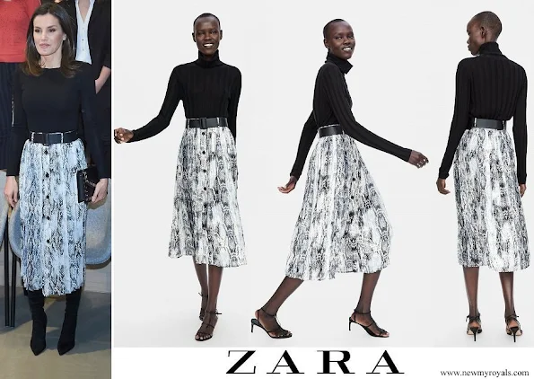 Queen Letizia wore ZARA Falda Snakeskin Print Midi Skirt