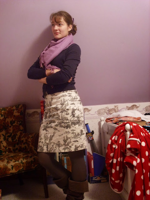 Casual pencil skirt outfit, boots, scarf ll Young Yankee Lady