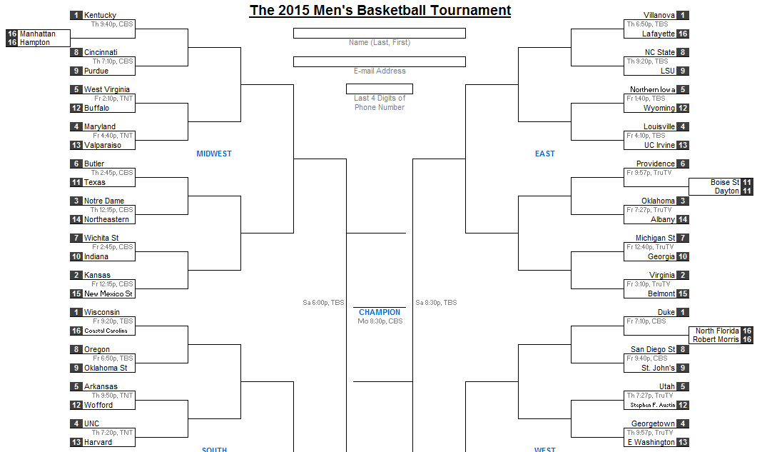  March Madness Bracket Template Excel 