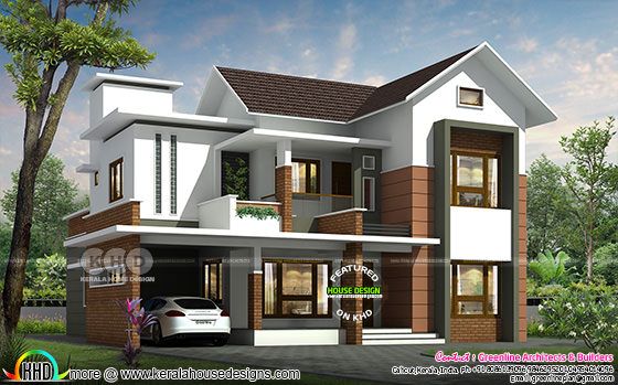 Neat and clean mixed roof house rendering 3d